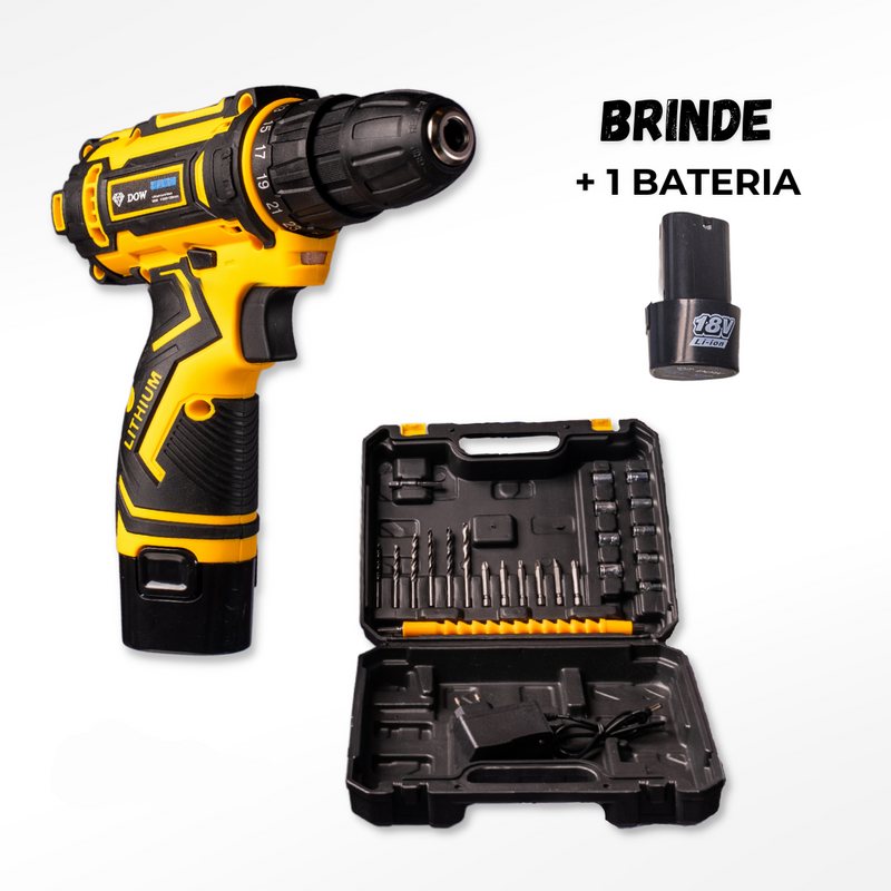 Parafusadeira Elétrica PowerPro a Bateria com Kit de Acessórios